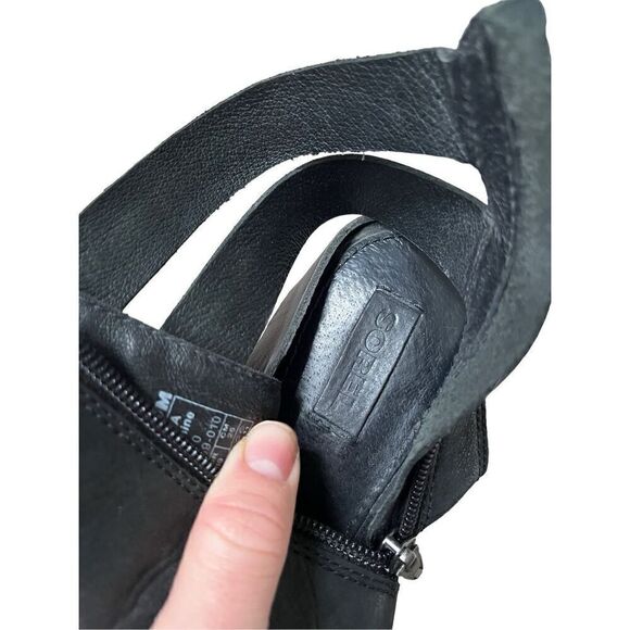 Sorel Addington Leather Strappy Back Block Heel Booties Women's Size 8 Black - Picture 5 of 14